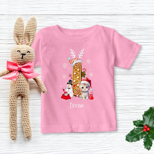 T-shirt Pour Bébé Christmas Kitten Gingerbread Nom Lettre I Girl