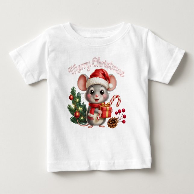 T-shirt Pour Bébé Christmas Mouse T Shirt (Devant)