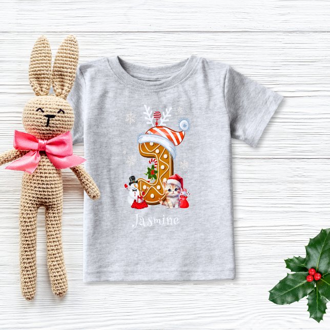 T-shirt Pour Bébé Christmas Père Noël Gingerbread Nom Lettre J Girl (Créateur téléchargé)