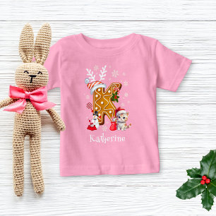 T-shirt Pour Bébé Christmas Père Noël Gingerbread Nom Lettre K Girl