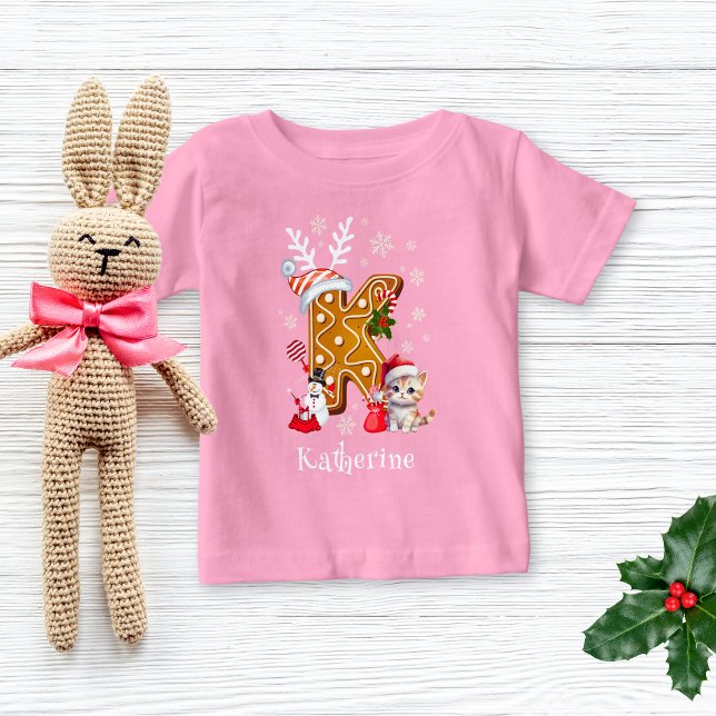 T-shirt Pour Bébé Christmas Père Noël Gingerbread Nom Lettre K Girl (Créateur téléchargé)