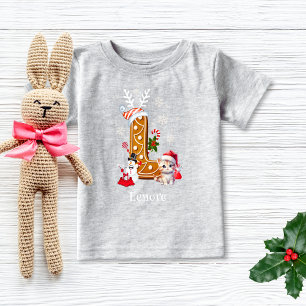 T-shirt Pour Bébé Christmas Père Noël Gingerbread Nom Lettre L Girl