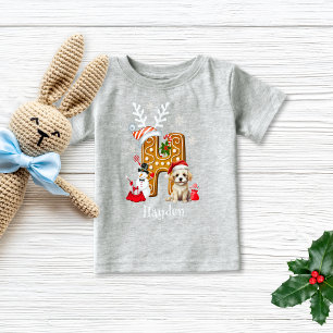 T-shirt Pour Bébé Christmas Puppy Gingerbread Nom Lettre H Boy