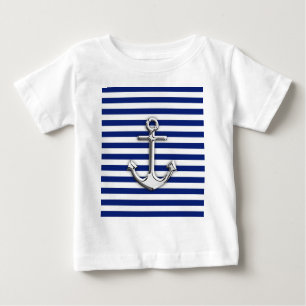 T-shirt Pour Bébé Chrome Anchor on Navy Stripes