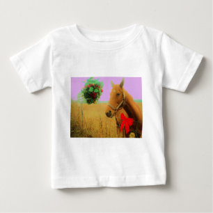 T-shirt Pour Bébé Ciel rose rétro Cheval de Noël