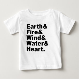 T-shirt Pour Bébé Cinq Éléments Terre Feu Vent Eau & Cœur