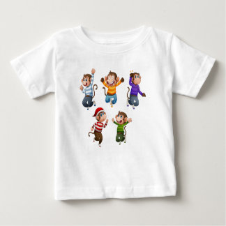 T-shirt Pour Bébé cinq mignons petits singes sautant pour la joie2