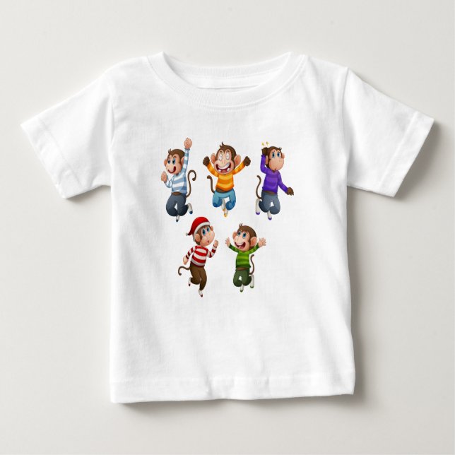 T-shirt Pour Bébé cinq mignons petits singes sautant pour la joie2 (Devant)