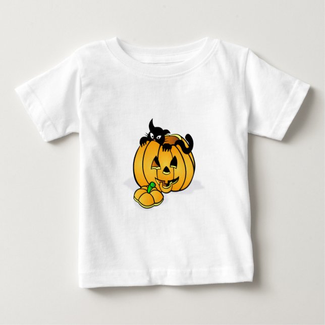 T-shirt Pour Bébé Citrouille d'Halloween avec chat noir (Devant)