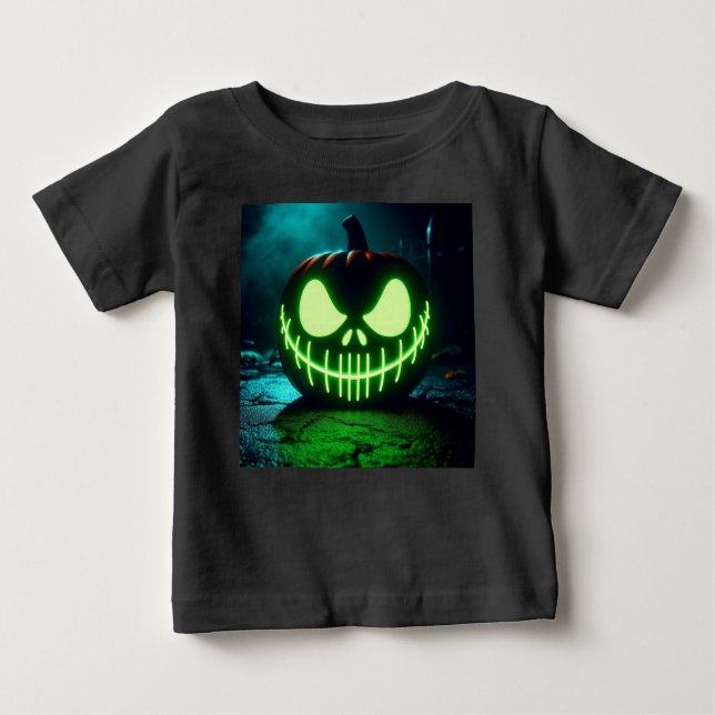 T-shirt Pour Bébé citrouille d'Halloween vert éffrayant (Devant)