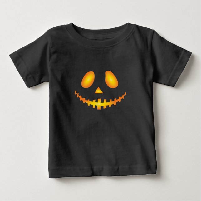 T-shirt Pour Bébé Citrouille Face Halloween Jack-o'-lantern Éffrayan (Devant)