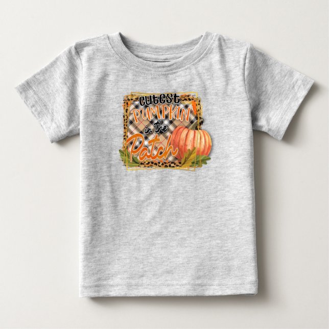 T-shirt Pour Bébé Citrouille Le Plus Cur Dans Le Patch Automne Plaid (Devant)