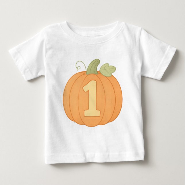 T-shirt Pour Bébé Citrouille mignon numéro un Pastel automne premier (Devant)