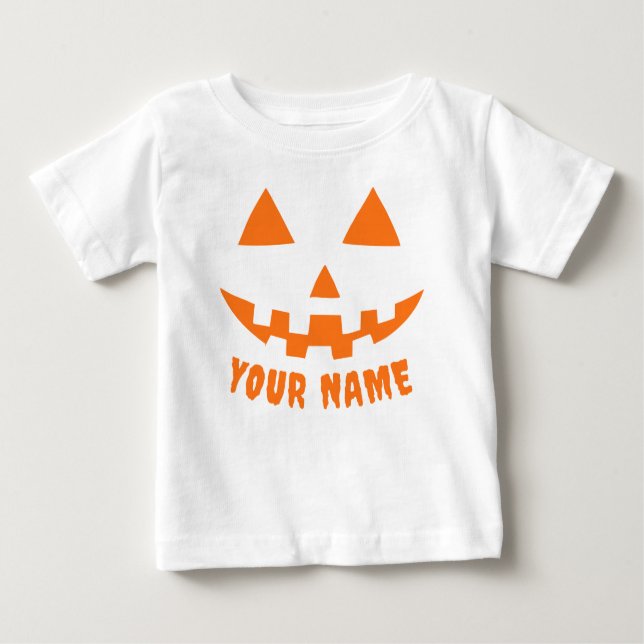 T-shirt Pour Bébé Citrouille orange personnalisé Halloween Votre Nom (Devant)
