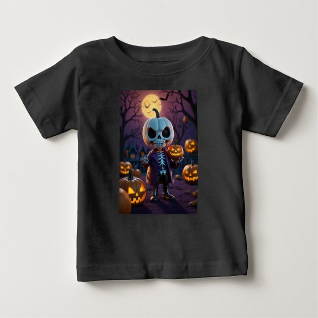 T-shirt Pour Bébé Citrouille Patch Skeleton Companion (Devant)