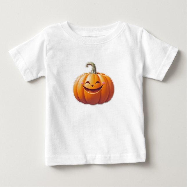 T-shirt Pour Bébé Citrouille souriant mignon - Caractère automne amu (Devant)