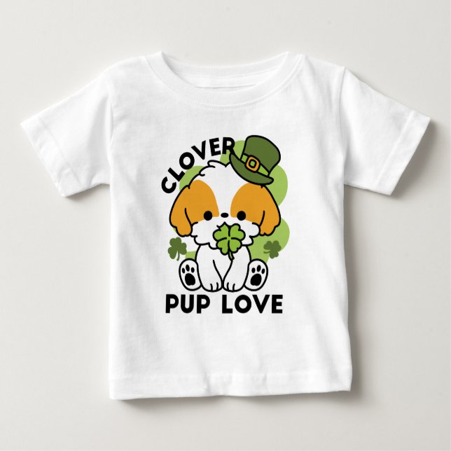 T-shirt Pour Bébé Clover Pup Love - St. Patrick's Day Chien Design (Devant)