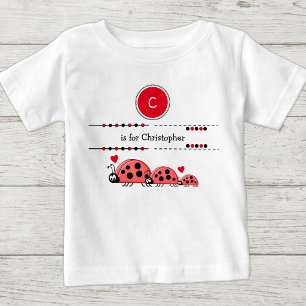 T-shirt Pour Bébé Coccinelles ajoutez nom noir et rouge