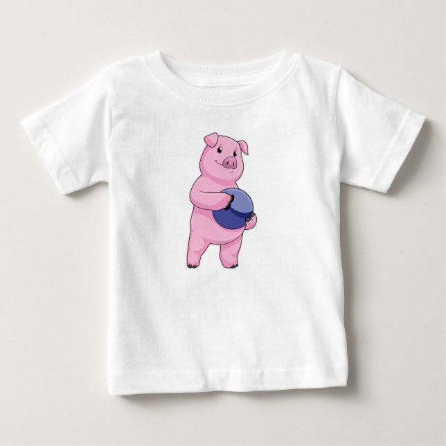 T-shirt Pour Bébé Cochon à Bowling avec balle de Bowling (Devant)