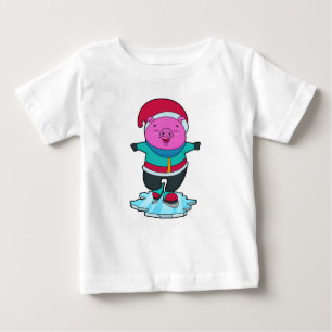 T-shirt Pour Bébé Cochon à Patinage sur glace avec patins sur glace 