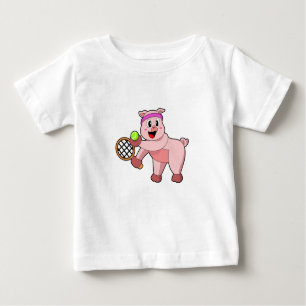 T-shirt Pour Bébé Cochon au tennis avec raquette de tennis