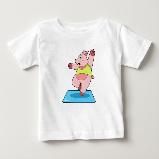 T-shirt Pour Bébé Cochon au yoga Fitness (Devant)