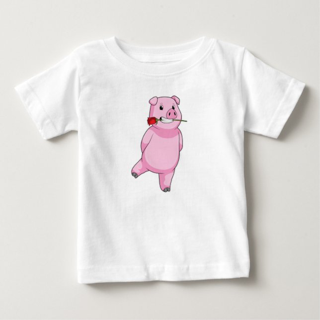 T-shirt Pour Bébé Cochon avec fleur Rose (Devant)