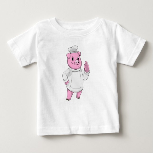 T-shirt Pour Bébé Cochon comme cuisinier avec casquette chef (Devant)