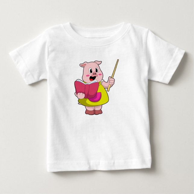T-shirt Pour Bébé Cochon comme enseignant avec livre (Devant)