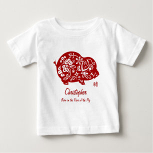 T-shirt Pour Bébé Cochon de Chine rouge orange