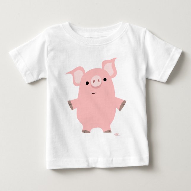 T-shirt pour bébé cochon de dessin curieux (Devant)