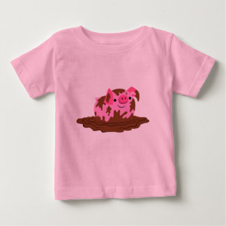 T-shirt Pour Bébé Cochon de dessin mignon dans la boue