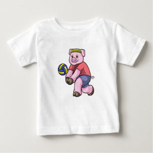 T-shirt Pour Bébé Cochon de sport avec volleyball