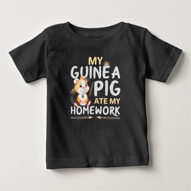 T-shirt Pour Bébé Cochon d'Inde Mignon a Mangé Mon Devoir (Devant)
