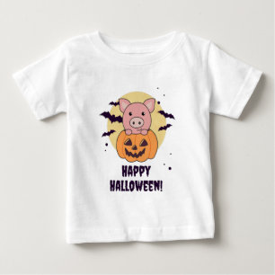 T-shirt Pour Bébé Cochon En Citrouille Cochons Doux Joyeux Halloween