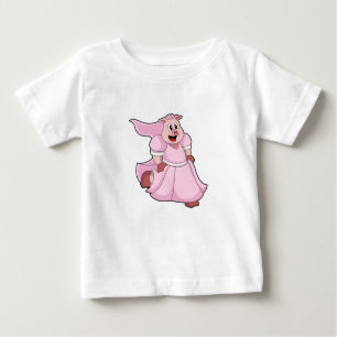 T-shirt Pour Bébé Cochon en mariée avec robe Mariage