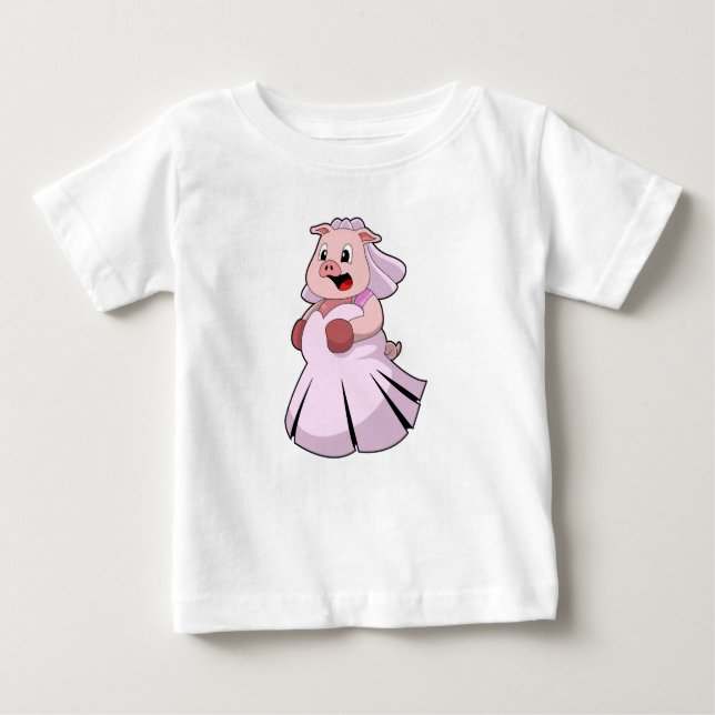T-shirt Pour Bébé Cochon en mariée avec robe Mariage.PNG (Devant)