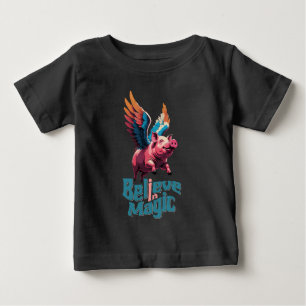T-shirt Pour Bébé Cochon mignon avec ailes colorées Croire en la m