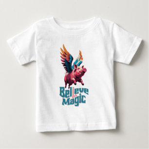 T-shirt Pour Bébé Cochon mignon avec ailes colorées Croire en la m