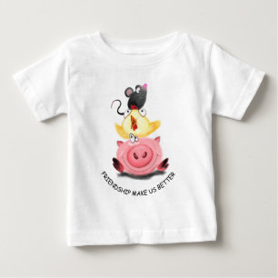 T-shirt Pour Bébé Cochon, poulet et souris T-shirt bébé avec texte
