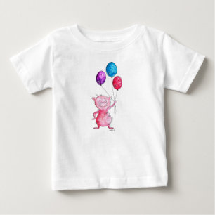 T-shirt Pour Bébé Cochon rose géant avec ballons