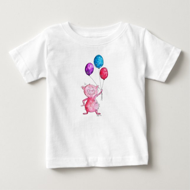T-shirt Pour Bébé Cochon rose géant avec ballons (Devant)