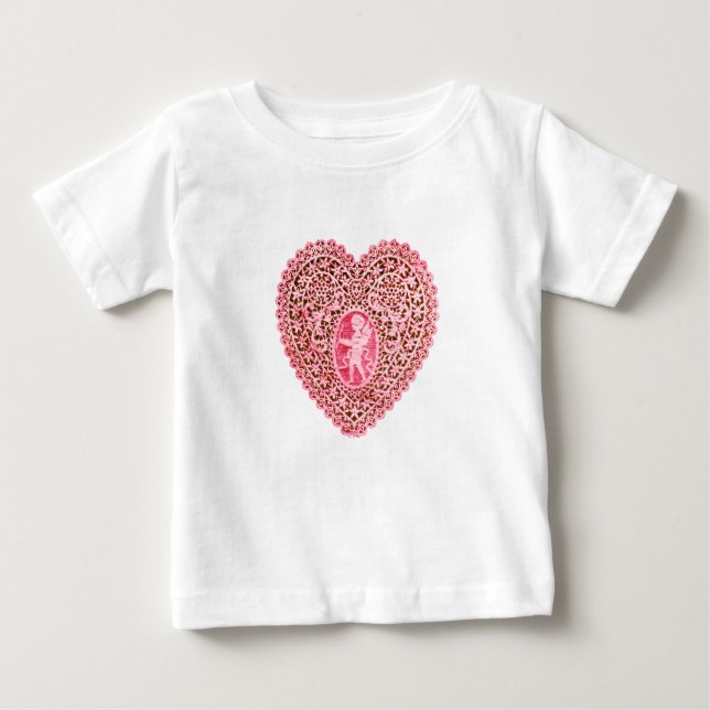 T-shirt Pour Bébé COEUR DE LAMPE CUPIDE, Rouge Rose (Devant)