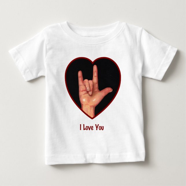 T-SHIRT POUR BÉBÉ COEUR DE LANGUE DES SIGNES JE T'AIME, MAIN (Devant)