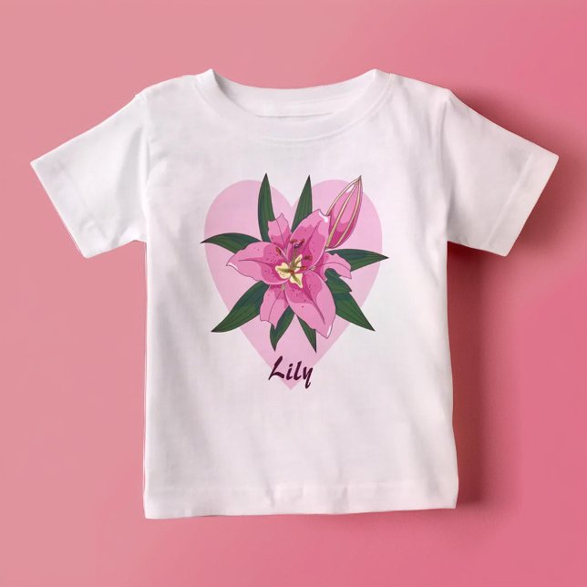 T-shirt Pour Bébé Cœur de lys rose  (Pink Lily Heart Baby T-Shirt)