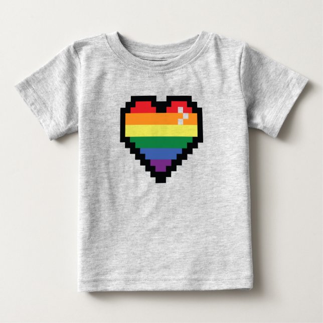 T-shirt Pour Bébé Coeur de pixel arc-en-ciel (Devant)