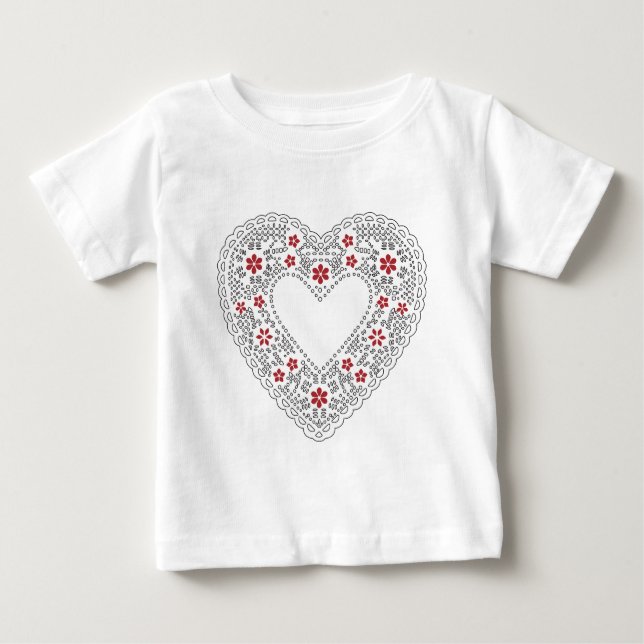 T-shirt Pour Bébé Coeur dentelle rouge et blanc (Devant)