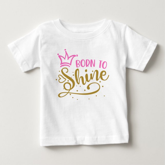T-shirt Pour Bébé Coeur d'or rose de la Couronne né à briller (Devant)