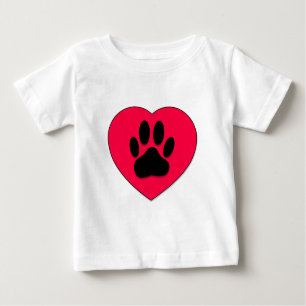 T-shirt Pour Bébé Coeur rouge avec Empreinte de patte de chien