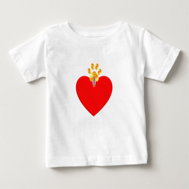 T-shirt Pour Bébé Coeur rouge et patte dorée (Devant)